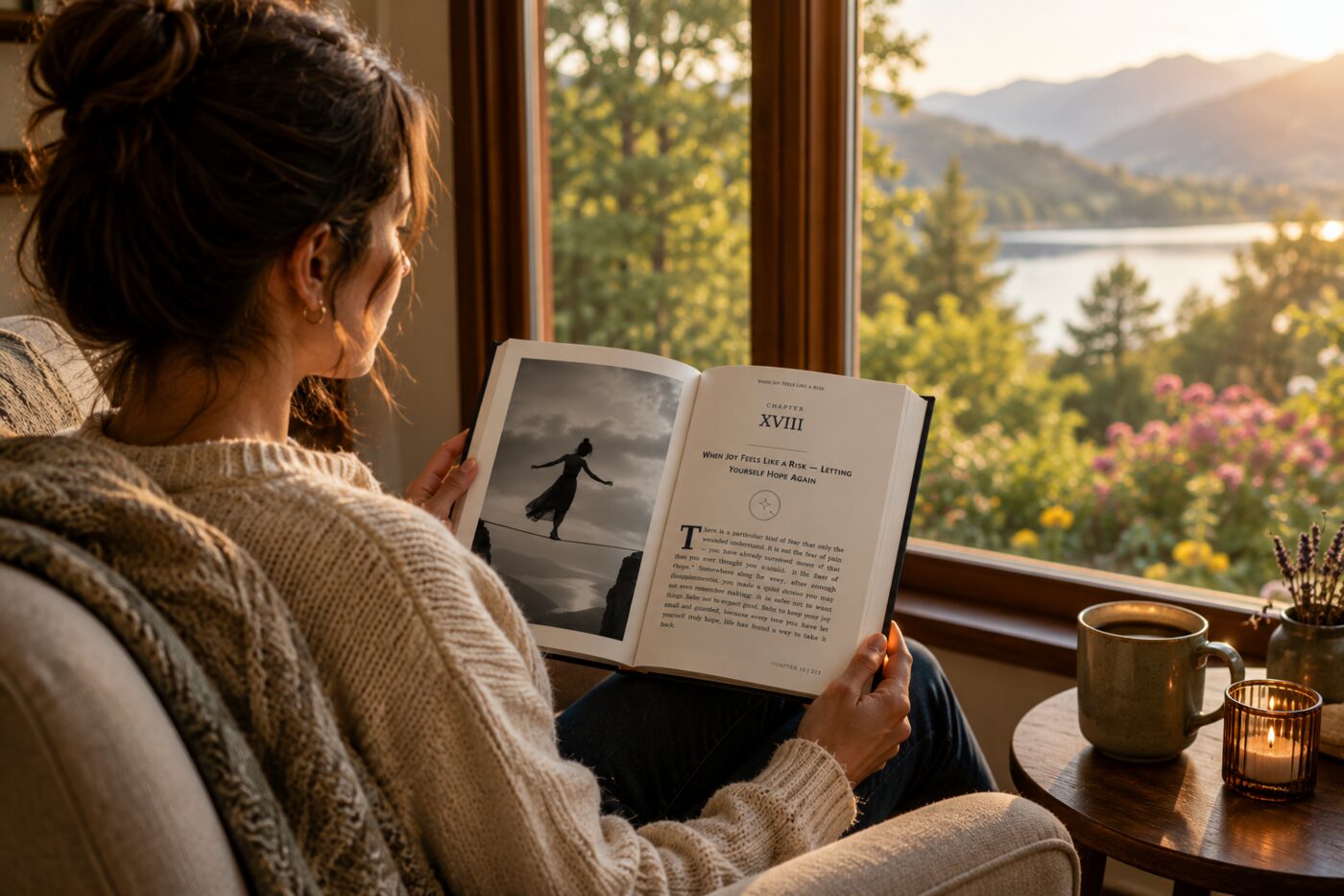 The book open near a window
